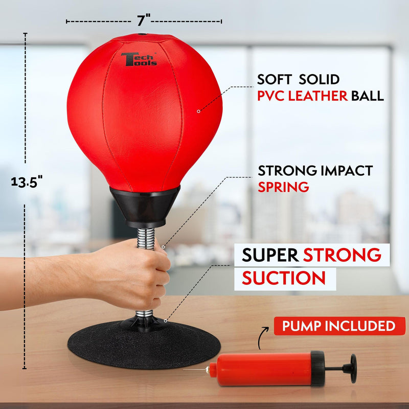 Tech Tools Stress Buster Desktop Punching Bag - Suctions to Your Desk, White Elephant Gifts for Coworker Men and Women, Heavy Duty Stress Relief Ball, Gag Gifts Funny Desk Accessories Red - BeesActive Australia