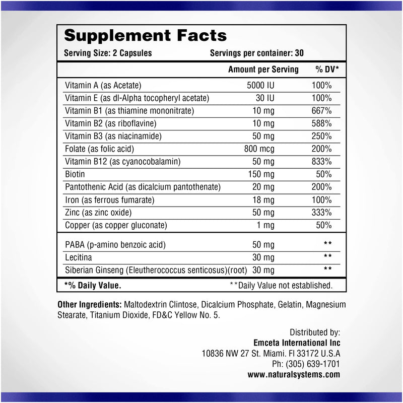 Hair Skin and Nails Supplement 60 Capsule by Natural Systems - Strong Nails and Hair Growth Vitamins for Women and Men - Natural Biotin Hair Skin and Nails Vitamin - Skin Protection Supplements