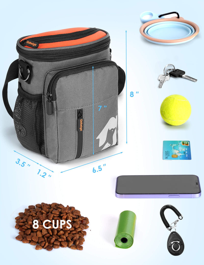 Gobeigo 8 Cup Dog Treat Pouch and Training Clicker, Dog Walking Bag with Phone Holder, Built-in Poop Bag Dispenser, 3 Ways Wearable Pet Fanny Pack for Outdoor Travel(Gray & Orange) Gray & Orange - BeesActive Australia