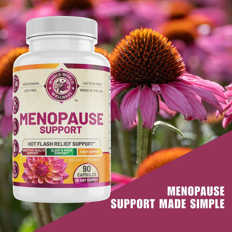 Complete Menopause Support with Probiotics & Prebiotics | Female Hormone Balance Support for Hot Flash Relief, Sleep & Mood | Dairy Free & Non-GMO | 90 Capsules | USA Made.