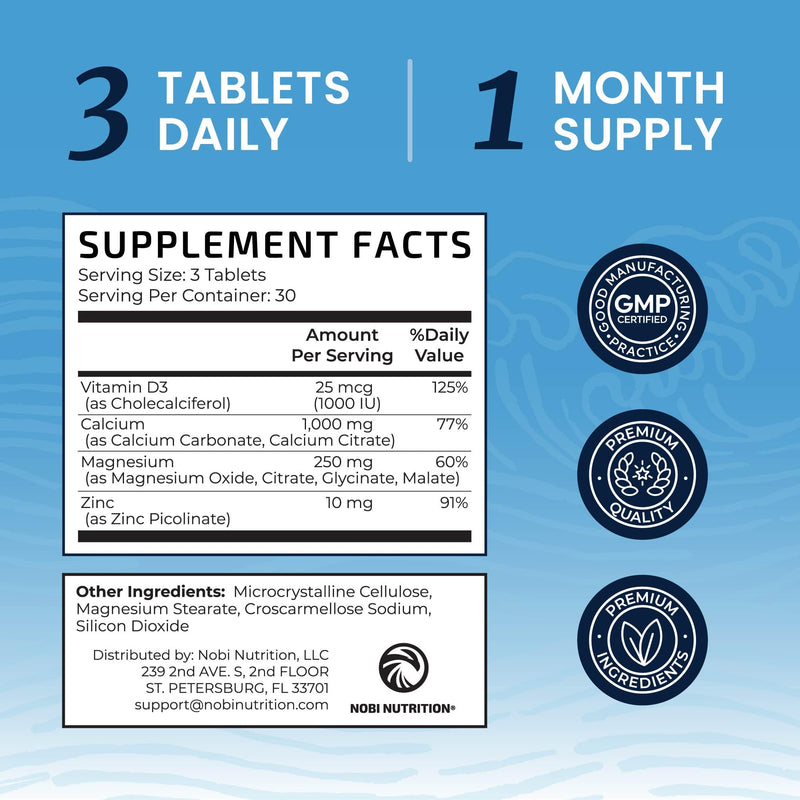 Calcium Magnesium Zinc D3 Supplement | Strong Bones, Healthy Teeth & Immune Support | Calcium Citrate Magnesium and Zinc with Vitamin D3 | 4-in-1 Cal Mag Supplement | 90 Tablets (1 Month Supply) | Muscle & Nervous System Support, Calcium Citrate Magnes...