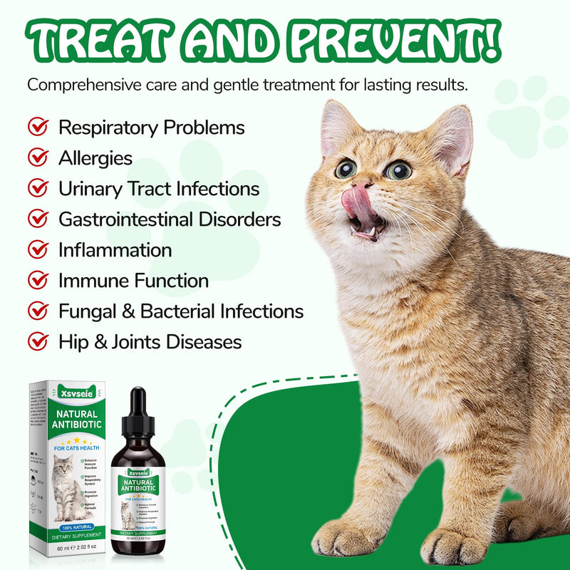 Cat Antibiotics For Infections, Antibiotics For Cats - Support Cat Allergy Relief & Uti Treatment & Itch Relief & Immune,Improve Respiratory System & Promote Digestion,Multivitamin 60 ml