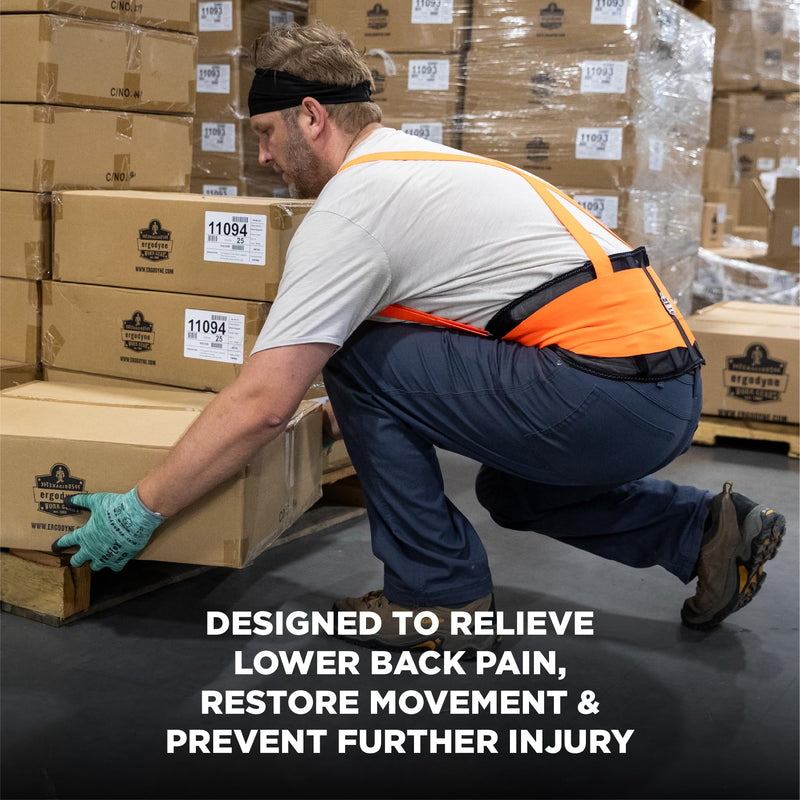 Ergodyne ProFlex 100HV Back Support Brace, High Visibility Support Belt, 8" Spandex Material, Removeable Straps Large