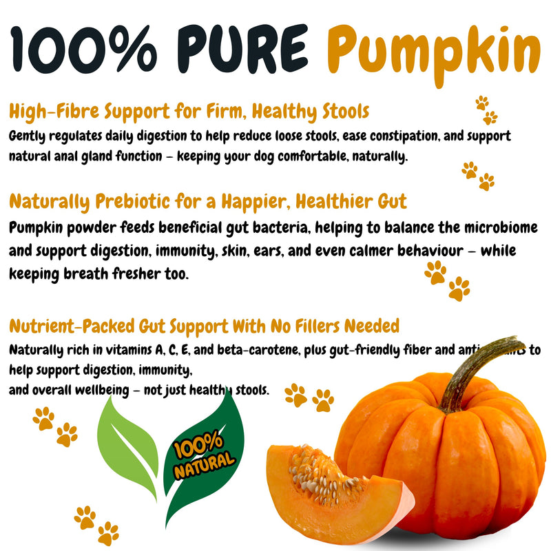 Bark & Bloom Pumpkin Powder for Dogs - Natural Fibre, Prebiotic Supplement & Gut Health Treat. Alternative to Puree, Canned Pumpkin for dogs, Ideal Natural Dog Treat and food topper stool firm