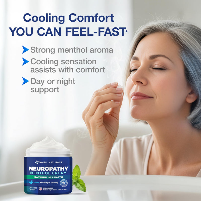 Owell Naturals Neuropathy Cream Extra Strength – Fast Absorbing Cooling for Leg, Feet & Hands – Advanced Soothing Formula with Aloe Vera, Arnica, MSM & Vitamin B6 – Made in USA, 4 fl oz 4 Fl Oz (Pack of 2) - BeesActive Australia