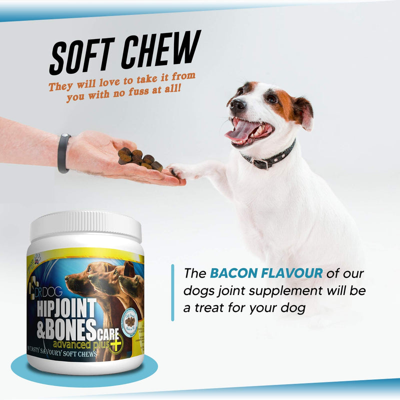 DR DOG Joint Supplement - 90 Cold Pressed Soft Chew Dogs Joint Supplements - Hip & Joint Care for Dogs – Bacon Flavoured Dog Joint Care Chews – Chondroitin - Glucosamine for Dogs –Vet Grade-Made in UK