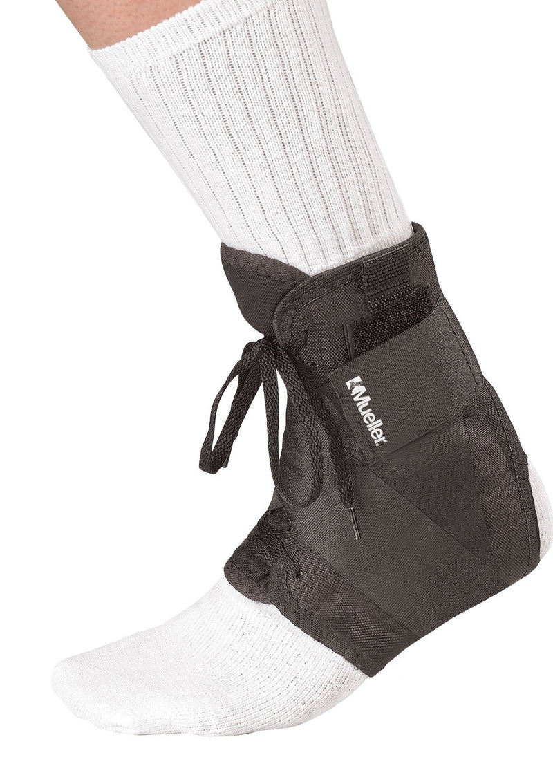 MUELLER Sports Medicine Soft Ankle Brace with Straps, Ankle Pain Relief Support for Men and Women, Ideal for Sprains, Strains, Arthritis, Black, X-Small