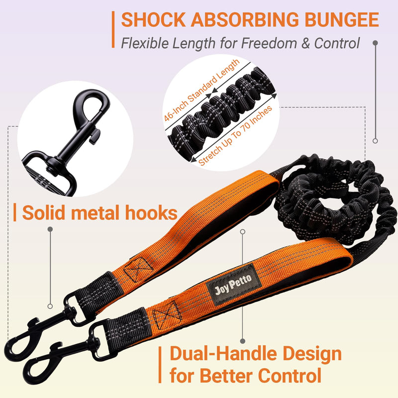 4-6 FT Hands-Free Dog Leash for Running & Walking - Adjustable Waist Belt (28-47"), Shock-Absorbing Bungee, 2 Reinforced Handles, Reflective & Anti-Pull for Small/Medium Dogs, Orange - BeesActive Australia