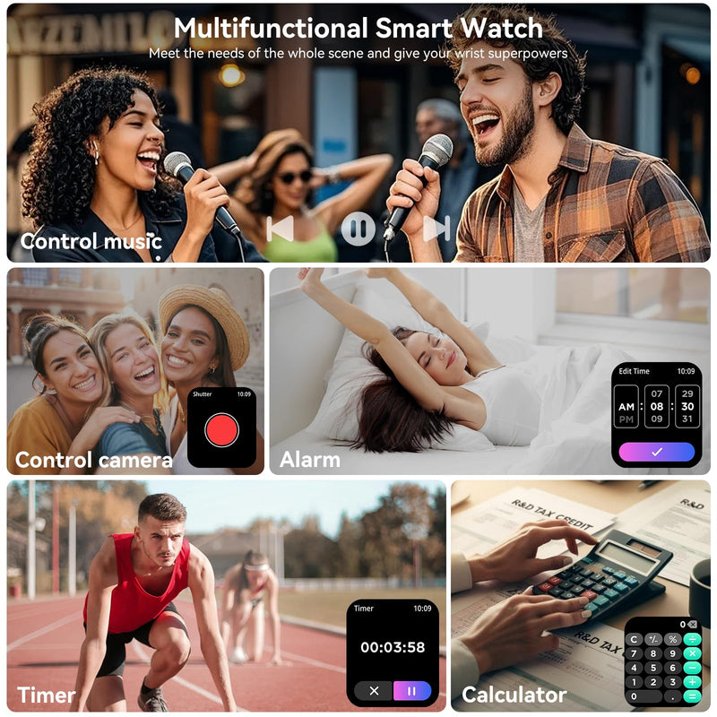 Smart Watches for Men Women, 1.83" HD Touchsreen, Bluetooth Calling, 5 ATM Water-Resistance, 130+ Sports Modes, Health, Fitness & Sleep Tracker, Timer, Pedometer, Fitness Watch for Android/iOS, Black - BeesActive Australia