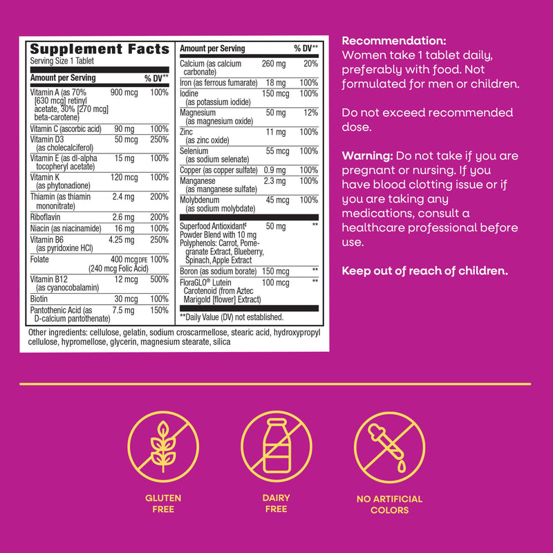 Nature's Way Alive! Complete Multivitamin for Women, Daily Vitamin, 130 ct | Women’s Vitamin Tablets Supports Cellular Energy Metabolism, Hair, Skin & Nails*, B-Vitamins, with Superfood Antioxidants 130 Count (Pack of 1)
