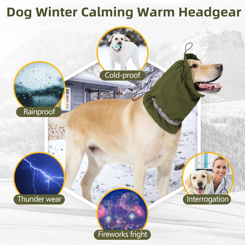Dog Ear Muffs,Adjustable Waterproof Warm Dog Ear Cover,Cold Weather Pet Headgear Ear Neck Protecting,Dog Reducing Noise Quiet Snood Relief Anxiety Calming Head Wrap S:Neck Girth:30-44cm/11-17in Army Green