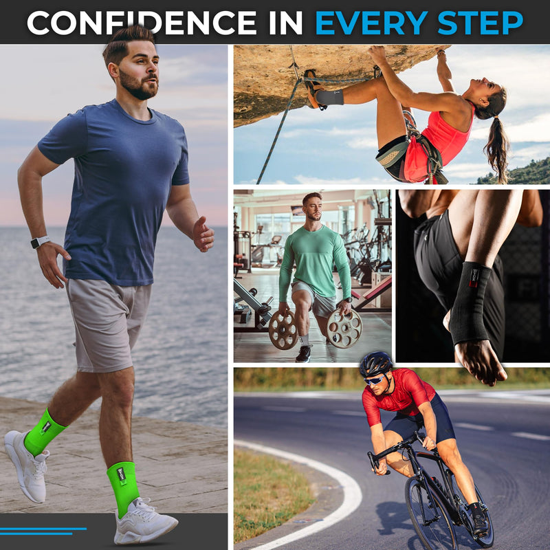 WYOX Ankle Compression Sleeve Support Brace for Men & Women, Running, Gym, Basketball, Cycling, Martial Arts, Kickboxing & Sports Stabilizer Compression Ankle Socks for Training & Recovery Green L / XL (Women 7.0 - 10.5/ Men 6.0 - 9.5) - BeesActive Australia