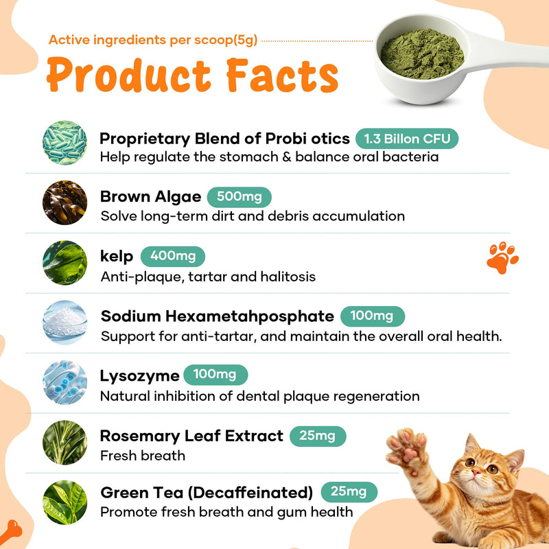 Dog Dental Powder for Teeth Cleaning - Dog Dental Care, Plaque & Tartar Remover for Teeth, Fresh Mint Breath Freshener, Probiotics Dental Powder - No Brushing Oral Care Support(150g)