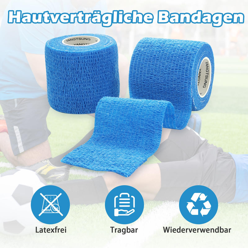 YANGTSUNG Self-adhesive bandage, 9 rolls 5 cm x 4.5 m plaster roll bandage material, elastic bandage bandage fixing bandage self-adhesive for sports, pet vet wrap for horse dog (blue) 5 cm x 4.5 m blue - BeesActive Australia