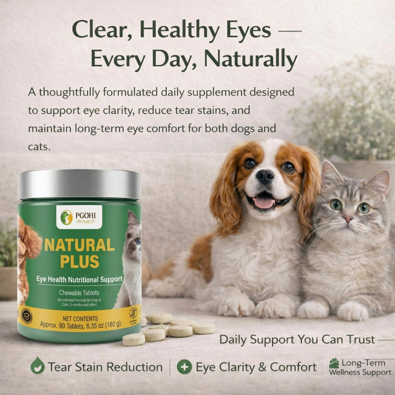 Natural Plus Eye Health Chewable Tablets for Pets, Tear Stain Support Supplement for Cats & Dogs, 90 Count