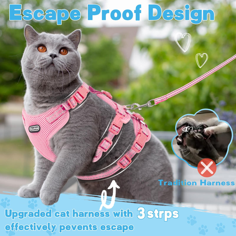 Fully Escape Proof Cat Harness and Leash Set for Walking, Adjustable Soft Kitten Vest with Reflective Strip for Small Medium Large Adult Cats, Breathable Kitty Harness,Pink M M(Neck Girth 13in-15.5in) Pink - BeesActive Australia