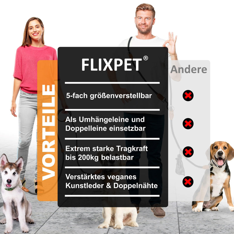 flixpet® - Dog leash 3 m adjustable for large and medium-sized dogs double leash neck leash made of paracord robust up to 200kg load capacity | 3 meters long x 11mm (Olive Green-Brown) Olive Green/Brown - BeesActive Australia