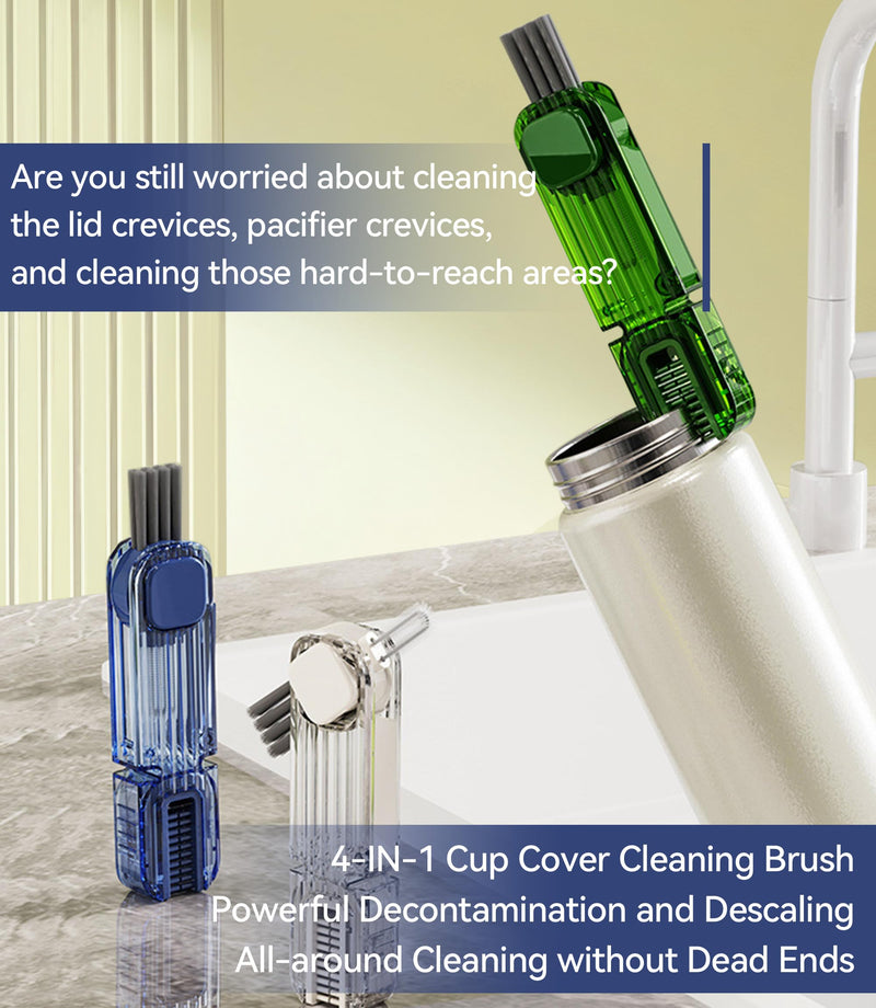 4 in 1 Cup Lid Gap Cleaning Brush - 2025 Multifunctional Insulation Bottle Cleaning Tools, Mutipurpose Tiny Silicone Cup Holder Cleaner, Home Kitchen Cleaning Tools 1Pc Green - BeesActive Australia