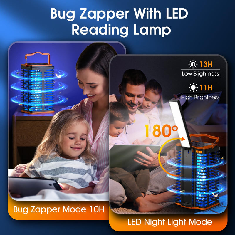 Solar Bug Zapper Outdoor,2 in 1 Mosquito Zapper Cordless & Rechargeable, Kiies 4200V Portable Fly Zapper Insect Trap with Reading Lamp for Camping Patio Backyard Garden - BeesActive Australia
