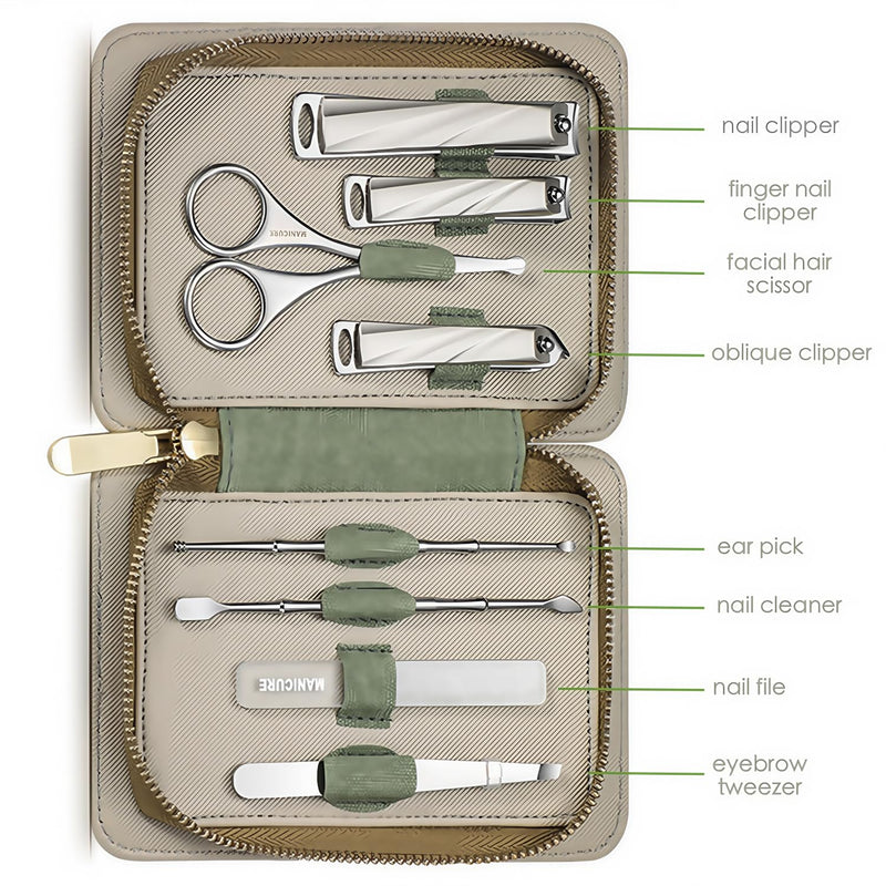 8-Piece Manicure Pedicure Set-Stainless Steel Nail Clippers Toenail Fingernail Cutters with Travel Case Complete Grooming Kit (Green) Green - BeesActive Australia