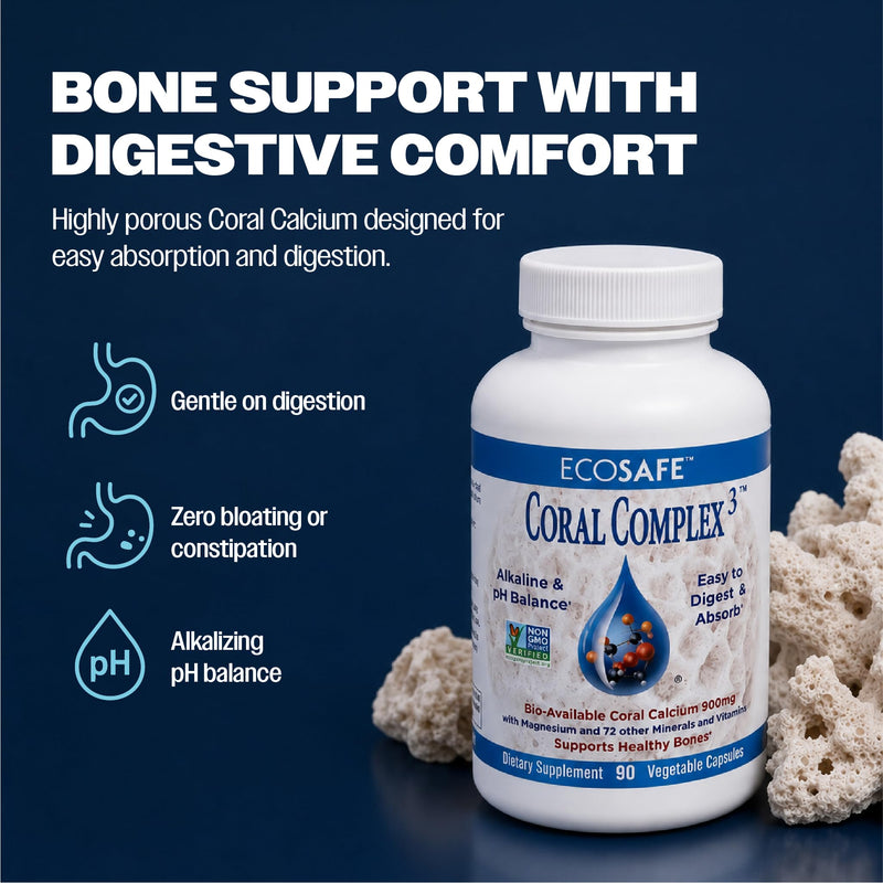 Coral Complex 3 Natural Calcium Supplement, 90 Vegetarian Capsules | Vitamin D3 & Magnesium, Ancient Seabed Coral, 72 Trace Minerals, Bone Health Support 90 Count (Pack of 1)