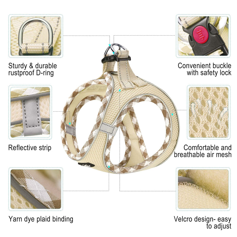 Dog Harness with Leash Set, No Pull Adjustable Reflective Step-in Puppy Harness with Thickened Padded Vest for Extra-Small/Small Medium Dogs M (Chest 15''-18'', Weight 10-15 lb) Beige - BeesActive Australia