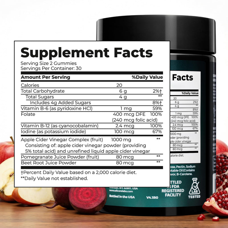 Premium Apple Cider Vinegar Gummies 1000mg – Fermented ACV Gummies for Belly Fat Metabolism* – Weight Management Booster, Digestion, & Heart Support* – with Beetroot and Vitamin B12 – 60 Count