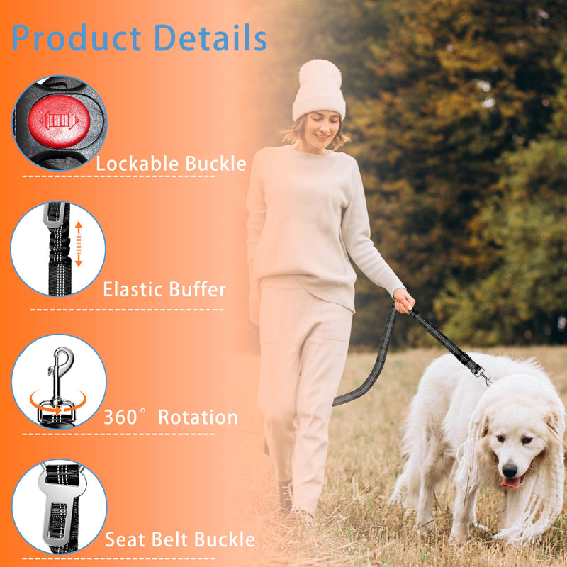 Dog Car Seat Belt for Car, 3 Piece Set Retractable Dog Car Harness Adjustable Reflective Dog SeatBelt for Vehicle Headrests, Dog Safety Restraint Seatbelt Heavy Duty& High Elastics, Black 2PCS Black - BeesActive Australia