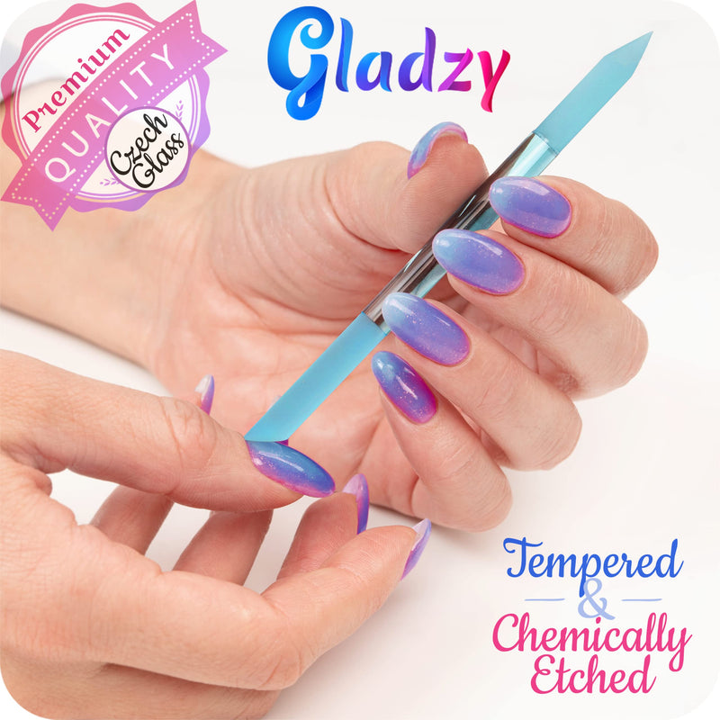 GLADZY Genuine Czech Glass Nail File Set - Callus Remover Foot Rasp, Cuticle Pusher Manicure Stick, Double Sided Etched Different Grit Surface, Professional Nail Care Tool, Made in EU All-in-one Set - Yellow Orange - BeesActive Australia