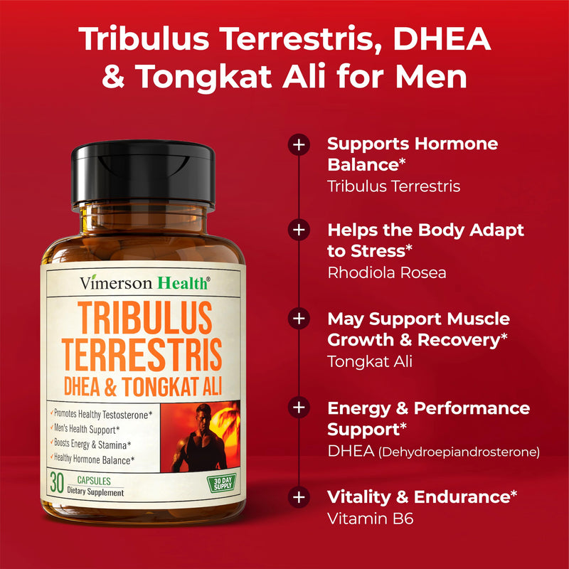 Testosterone Supplement & Tribulus Terrestris For Men with DHEA 100mg, Magnesium, Zinc, Tongkat Ali & Rhodiola Rosea – Muscle Builder, Libido Support & B6 Vitamins for Men – 1 Capsule a Day, 30 Count