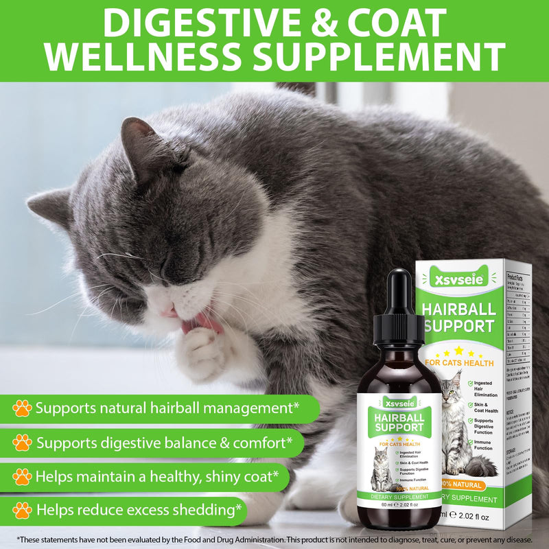 Hairball Remedy for Cats, 60ml Cat Hairball Treatment Drops, Furball Control for Feline Constipation Relief, Digestive Support with Psyllium Husk, Cat Grass, Fiber, Lysine, Vitamins 1