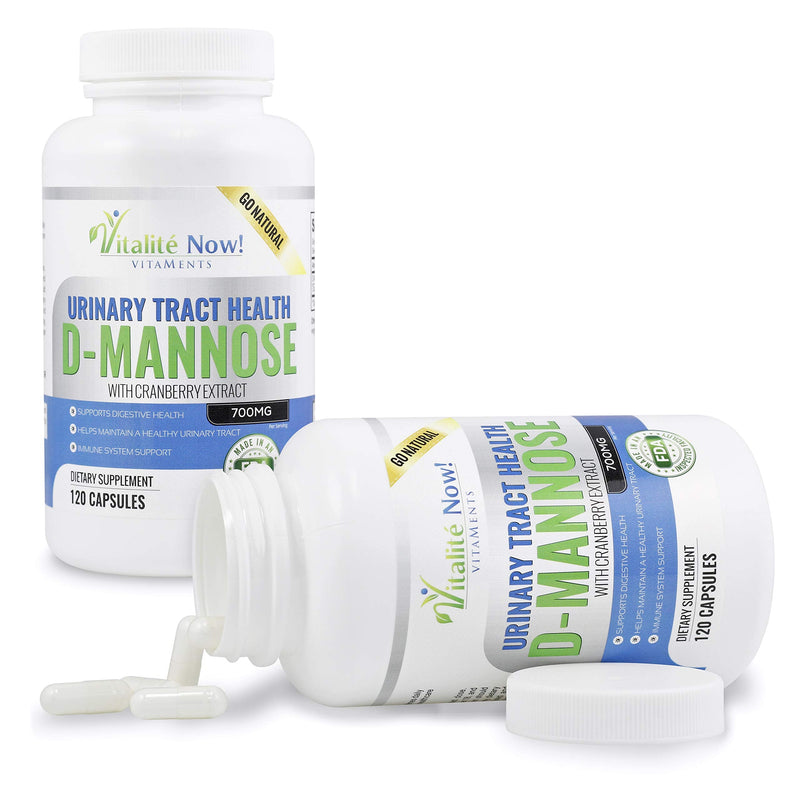 High Strength Pure D-Mannose with Cranberry Extract for Natural Urinary Tract Infections and UTI Support - Digestive Health - Immune System Support - 700mg - Non-GMO - 120 Pills - BeesActive Australia