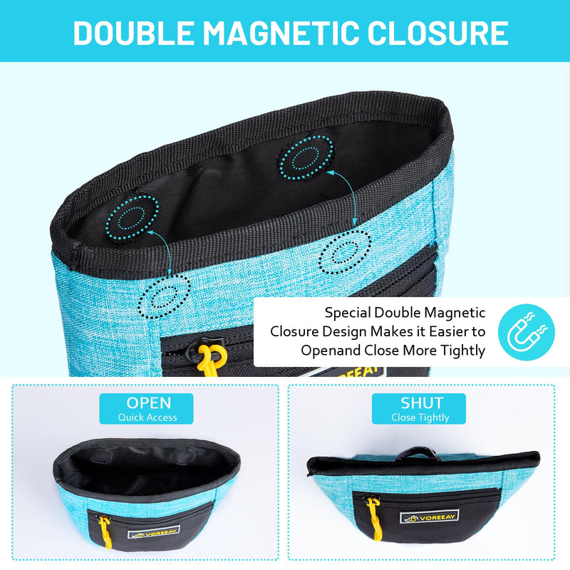 Dog Treat Pouch, Treat Pouches for Pet Training with Dog Training Clicker, Dog Training & Behavior Aids with Magnetic Opening Hands-Free Design and Clip Waist Belt for Pet Walking Training -Black/Blue - BeesActive Australia