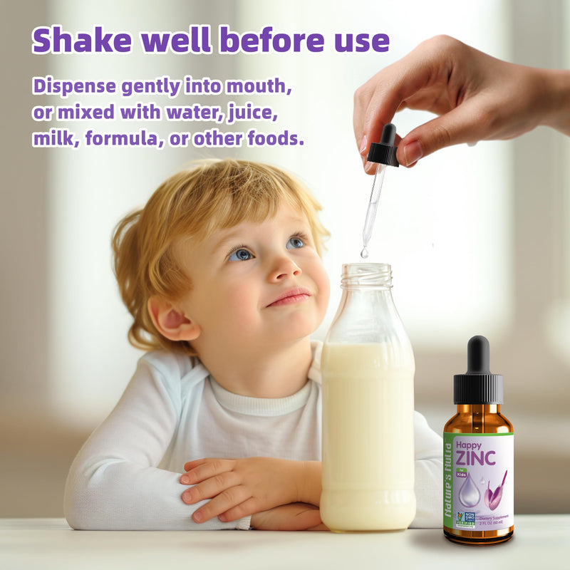 Nature's Nutra Happy Zinc, Liquid for Baby, Infant, Kids and Children, TRAACS Chelate Zinc, High Bioavailability, Non-GMO, Kosher, 2 Fl. Oz (60ml)