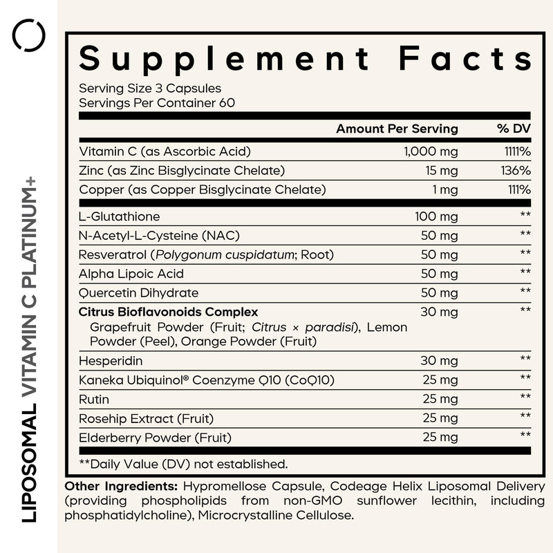 Codeage Liposomal Vitamin C+ 1000mg, Glutathione, Quercetin, 180 Capsules | Liposomal vitamin C 1,000 mg with glutathione, NAC, CoQ10, resveratrol, quercetin and bioflavonoids. Non-GMO.