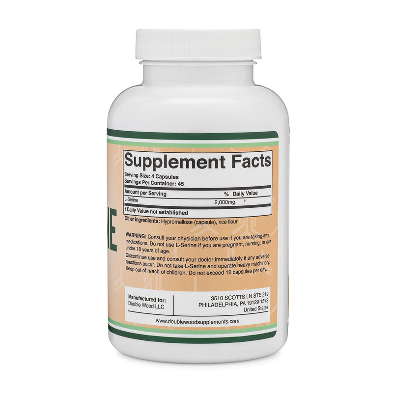 L-Serine 2,000mg, Memory, Clarity + Sleep Support, 180 Capsules | Memory, Clarity + Sleep Supplement, Full 2,000mg Clinical Serving, Nerve Support for the Aging Brain, Vegetarian, 45 Servings