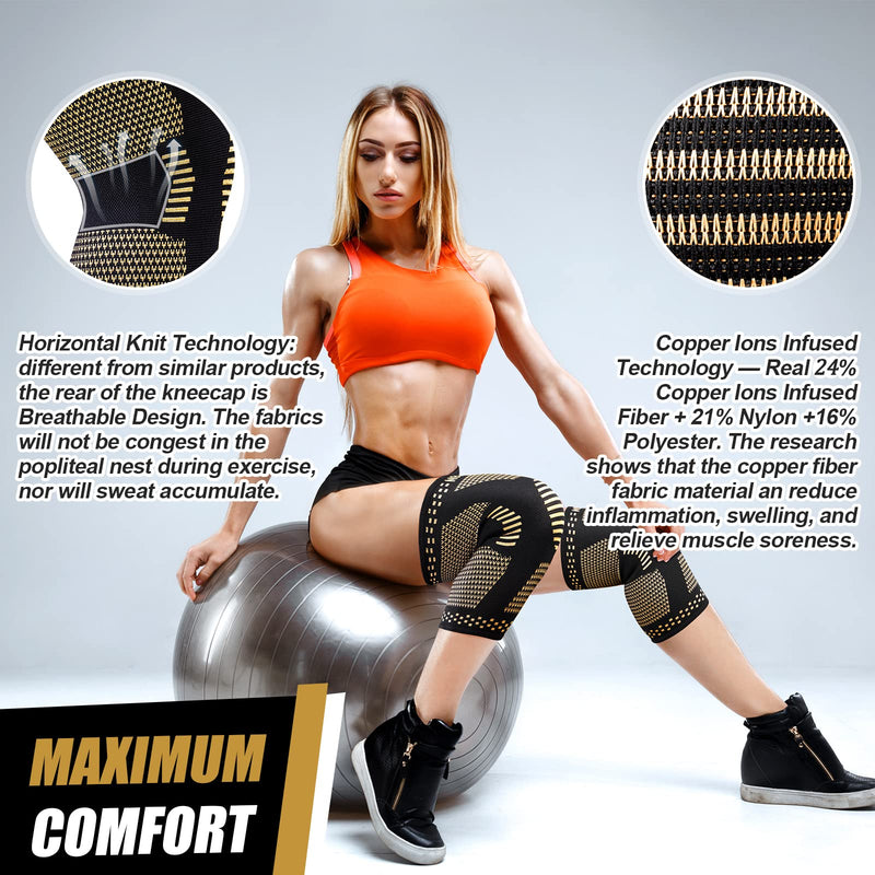 NEENCA Copper Knee Braces for Knee Pain Relief - 2 Pack Knee Sleeves Set, Knee Compression Sleeves with Copper Ions Infused Fiber for Sports, Workout, Arthritis, Meniscus Tear- FSA/HSA Eligible Medium