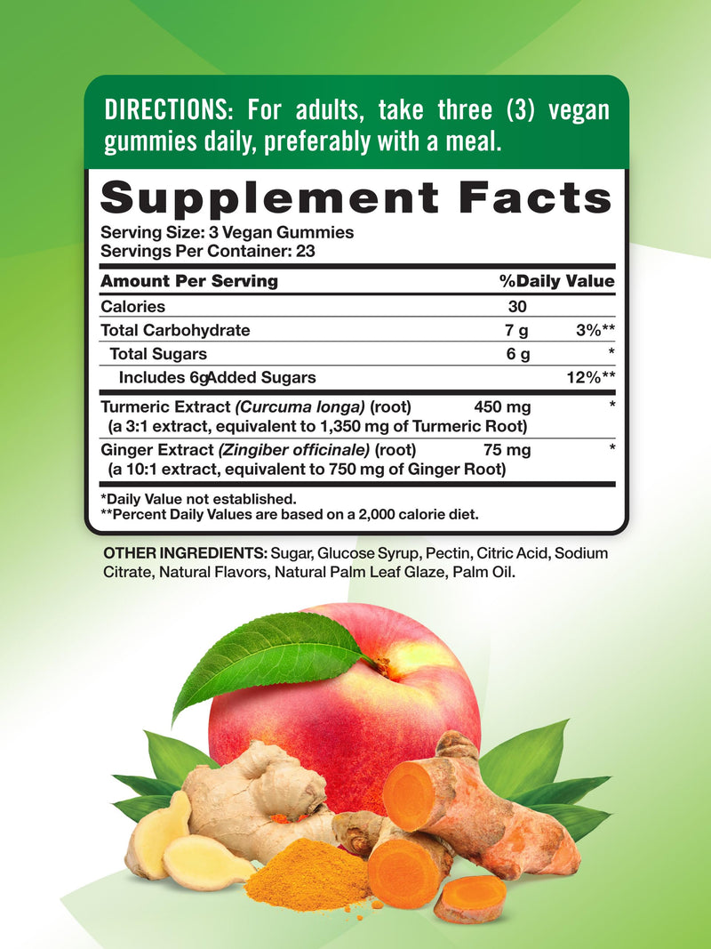 Nature's Truth Turmeric and Ginger Gummies | 70 Count | Peach Flavor | Vegan, Non-GMO, & Gluten Free Supplement - BeesActive Australia