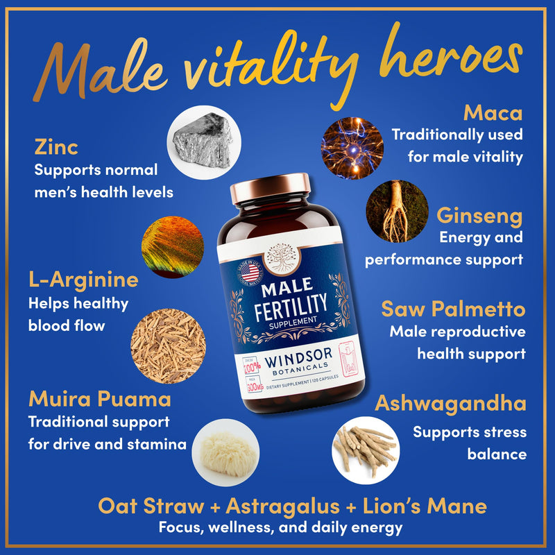 Male Fertility Supplement with Maca Root - Mens Health Conception Fertility Prenatal Vitamins Plus Natural Extracts - Prenatal Fertility Supplements for Men - 3rd Party Tested - 120 Capsules, 2 Month 120 Count (Pack of 1) - BeesActive Australia