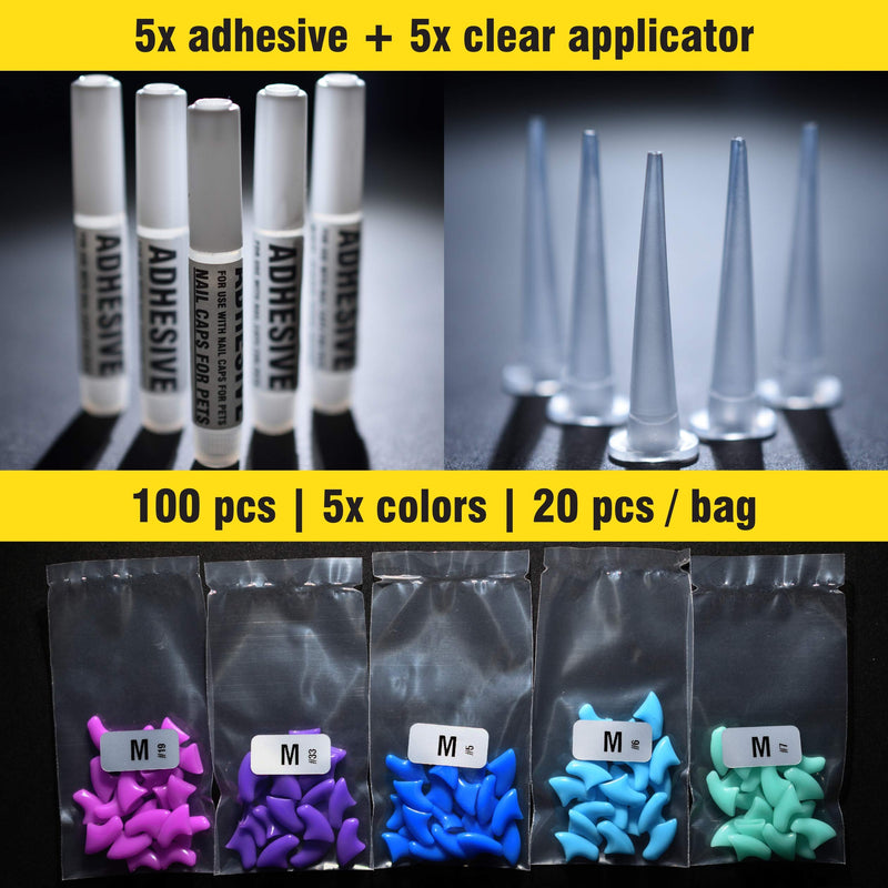 zetpo 100 pcs Cat Nail Caps | Cat Claw Covers | with Adhesives and Applicators (M, Purple, Violet, Blue, Sky Blue, Turquoise) Medium - BeesActive Australia