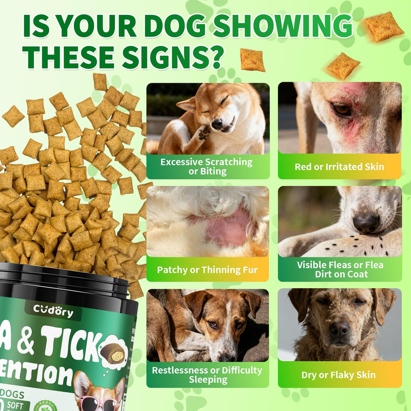 Flea and Tick Prevention for Dogs Chews, Dog Flea Chewables with Skin & Coat Support – Oral Supplement for All Breeds & Ages – Natural Duck & Chicken & Cheese Flavor