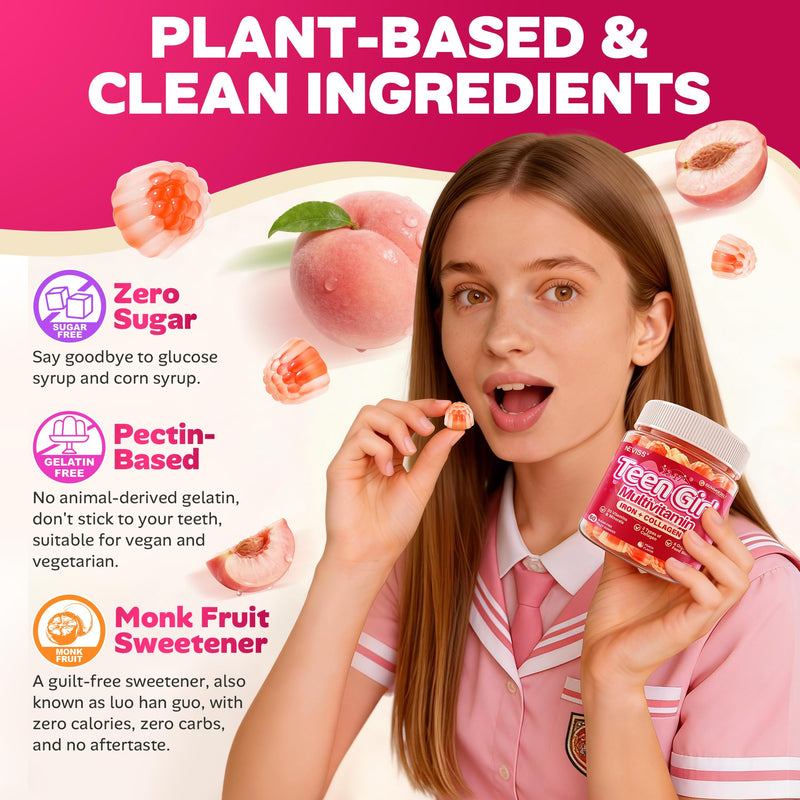 Methylated Multivitamin Gummies for Teen Girls 12-17, Methylfolate, Iron | Collagen, D3 K2, Magnesium, Zinc, Daily Vitamins A C E, B Complex for Teenager Growth, Skin, Bone, Energy - Sugar Free 120Cts 60 Count (Pack of 2)
