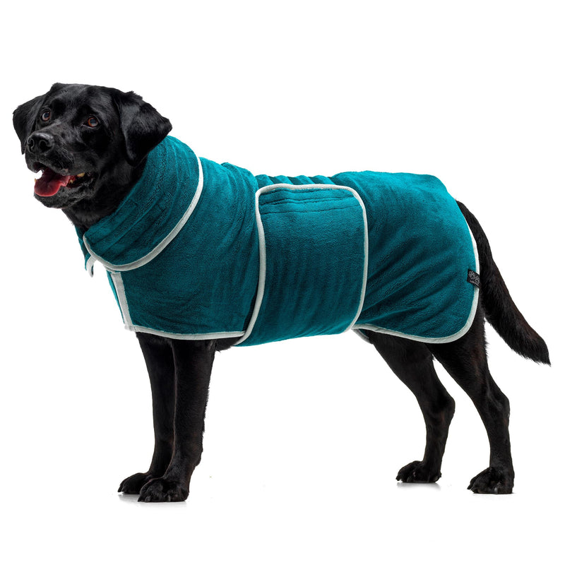 Lucky Paws® dog bathrobe - double-layer dog bathrobe - dry faster in minutes, absorbent dog towel & soft dog bathrobe in 1 - luxury dog towel bathrobe (L, Teal) L - BeesActive Australia