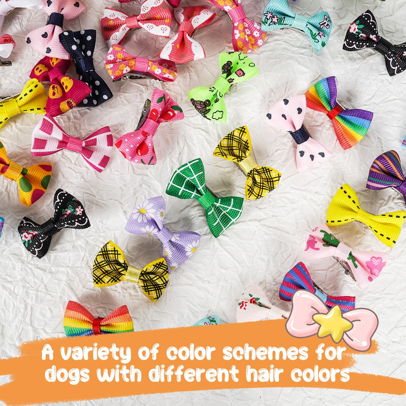 Chenkou Craft 50pcs/25pairs Puppy Yorkie Dog Hair Bows with Clips Pet Grooming Products Mix Colors Varies Patterns Pet Hair Bows Dog Accessories - BeesActive Australia