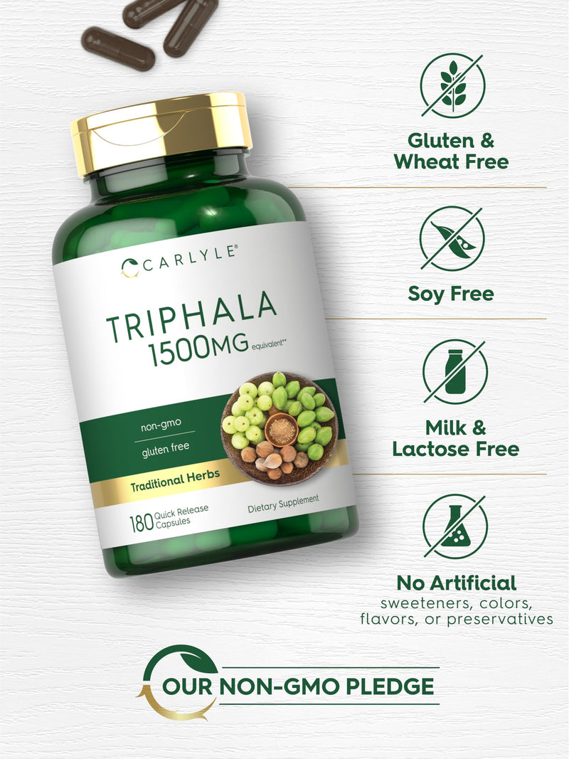 Carlyle Triphala Capsules | 1500mg | 180 Count Supplement | Non-GMO and Gluten Free - BeesActive Australia