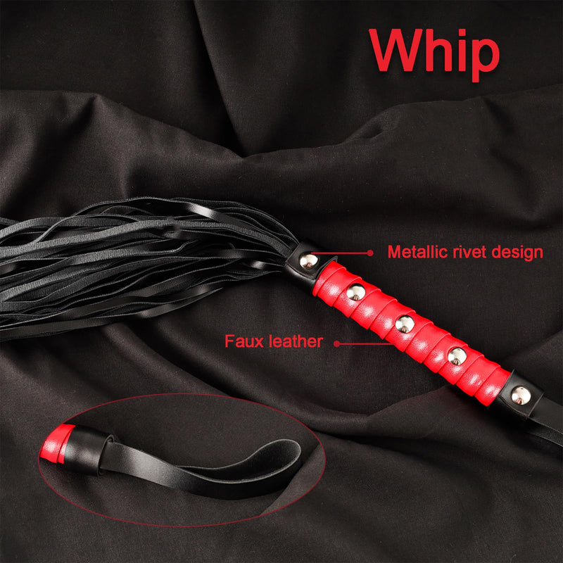 3 Pcs Sex Whip and Crop Set BDSM Whip Leather Horse Crop Feather Tickler for Adults Bedroom Play Sex Play Toys for Couples