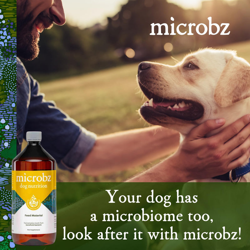 MICROBZ DOG NUTRITION | 1 Litre | Liquid Beneficial Microbes for Dogs Gut Health, Digestive Care & Coat Health – Gluten & Dairy Free, 100% Natural - Up to 100 Servings