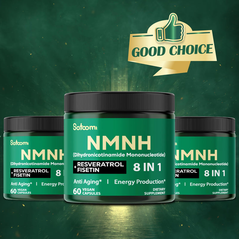 Satoomi 8in1 NMNH - NMN Supplement Alternative - NAD Supplement to Support NAD Levels Added Fisetin, Resveratrol, Quercetin, Turmeric, Berberine, Vitamin D3 & C - 60 Count for 30 Days Green 8in1