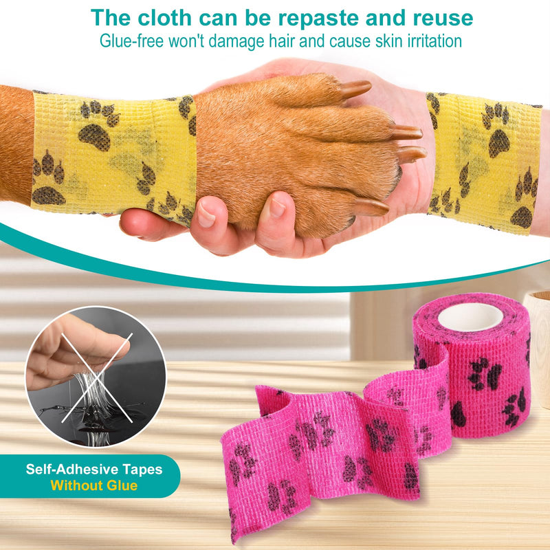 GeeRic Pet Wrap Bandage, Self-Adhesive Bandage Wrap. Non-Woven Tape for Dog Legs, Paws, Wounds, 7 Rolls 5cm Wide 4.5 Meters Long