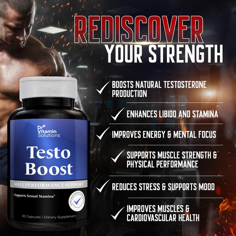 Testosterone Booster Supplement for Men - Tongkat Ali, Once Daily Formula | Horny Goat Weed, Fenugreek, Tribulus, Maca - Energy, Stamina & Libido Support, Strength & Endurance, Non-GMO, 30 Capsules 30 Count (Pack of 1)